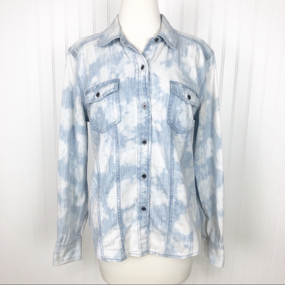 Calvin Klein Bleached Denim Button Up Shirt L